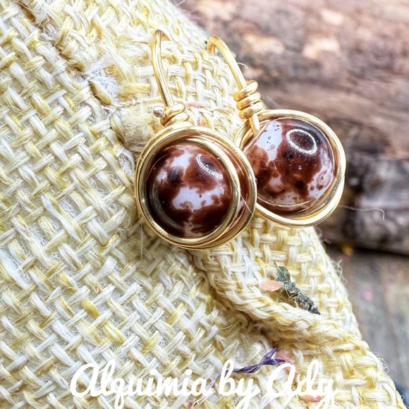 Brown agate gold earrings - Picture 1 of 1